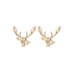 Cubic Zirconia & 18K Gold-Plated Reindeer Stud Earrings