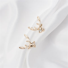 Cubic Zirconia & 18K Gold-Plated Reindeer Stud Earrings