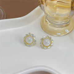 Crystal & Pearl 18K Gold-Plated Round Stud Earrings