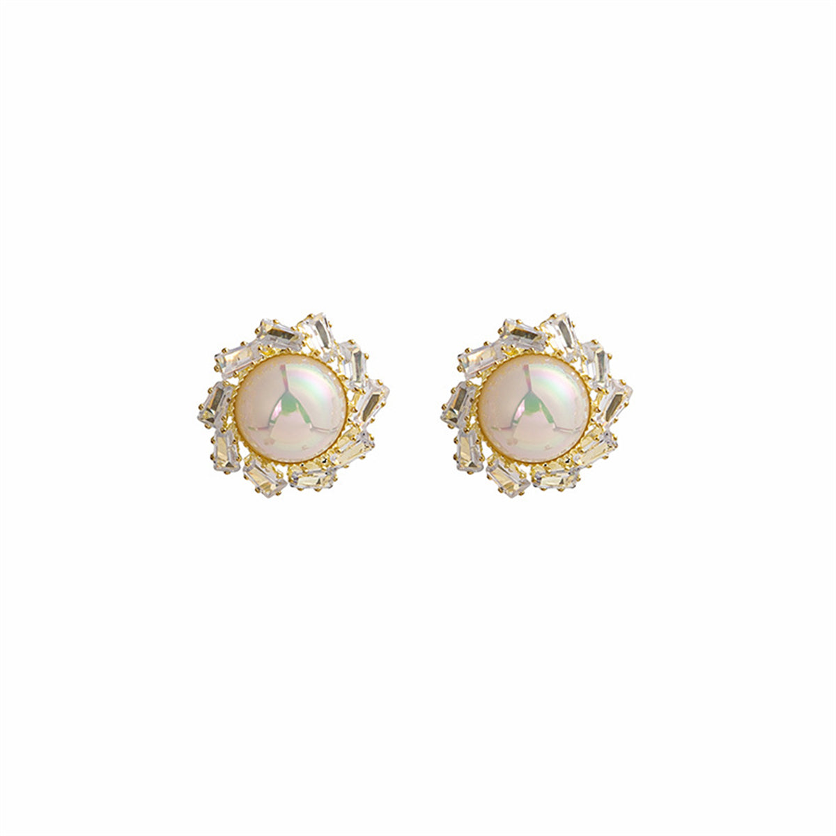 Crystal and Pearl 18K Gold-Plated Round Stud Earrings, gold stud earrings for women, vintage-inspired design, styled look