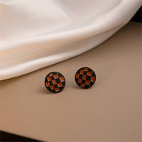Brown & Black Checkerboard Round Stud Earrings