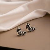 Black Enamel & Silver-Plated Swirl Heart Stud Earrings
