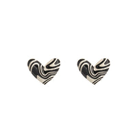 Black Enamel & Silver-Plated Swirl Heart Stud Earrings