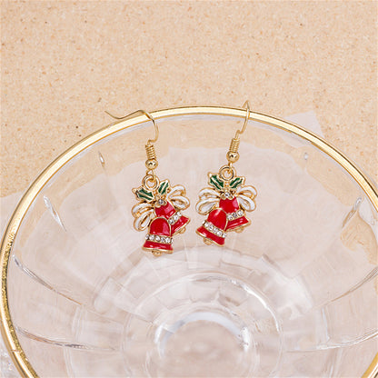 Cubic Zirconia and Red Enamel Jingle Bell Drop Earrings, drop earrings for women, vintage-inspired design, front view