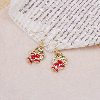 Cubic Zirconia and Red Enamel Jingle Bell Drop Earrings, drop earrings for women, vintage-inspired design, side view