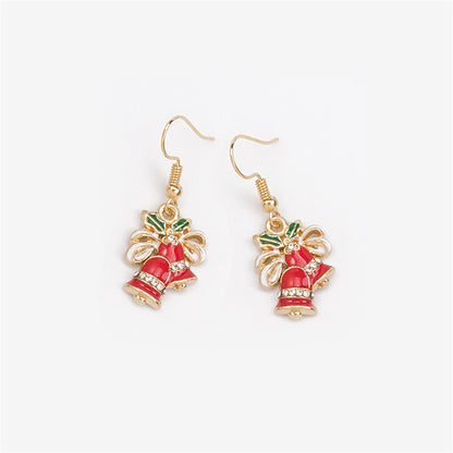 Cubic Zirconia and Red Enamel Jingle Bell Drop Earrings, drop earrings for women, vintage-inspired design, detail close-up