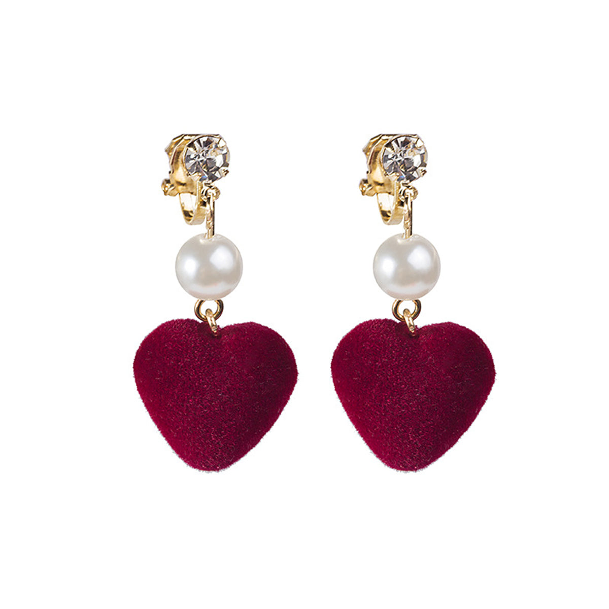 Wine Red and Pearl Textured-Heart Drop Earrings, drop earrings for women, everyday style, front view