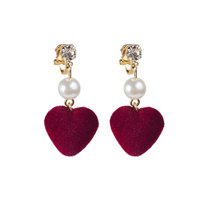 Wine Red and Pearl Textured-Heart Drop Earrings, drop earrings for women, everyday style, front view