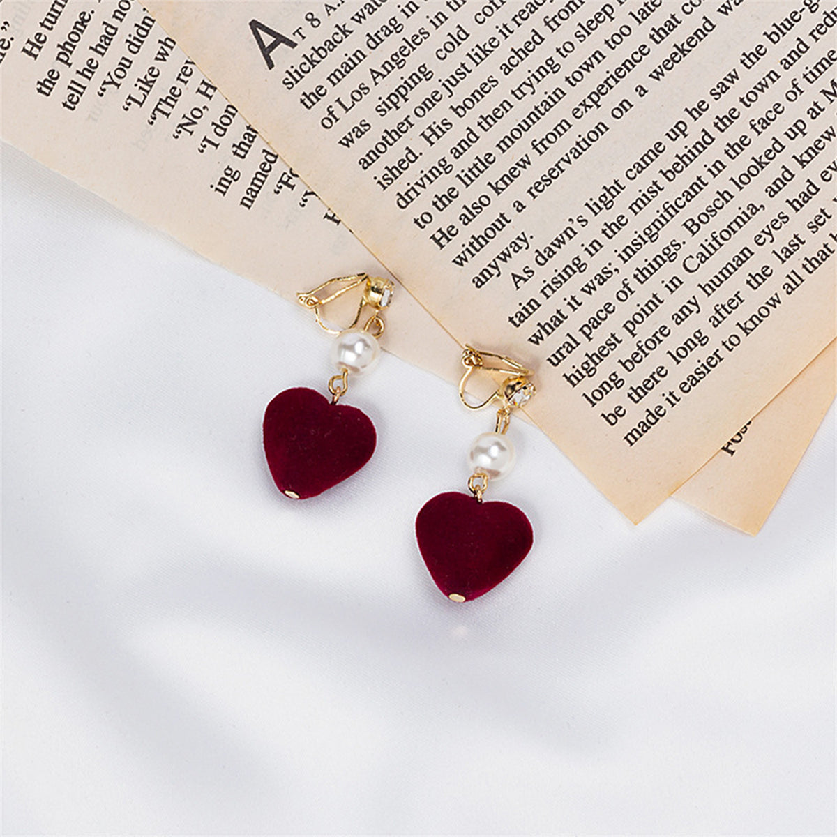 Wine Red and Pearl Textured-Heart Drop Earrings, drop earrings for women, everyday style, side view