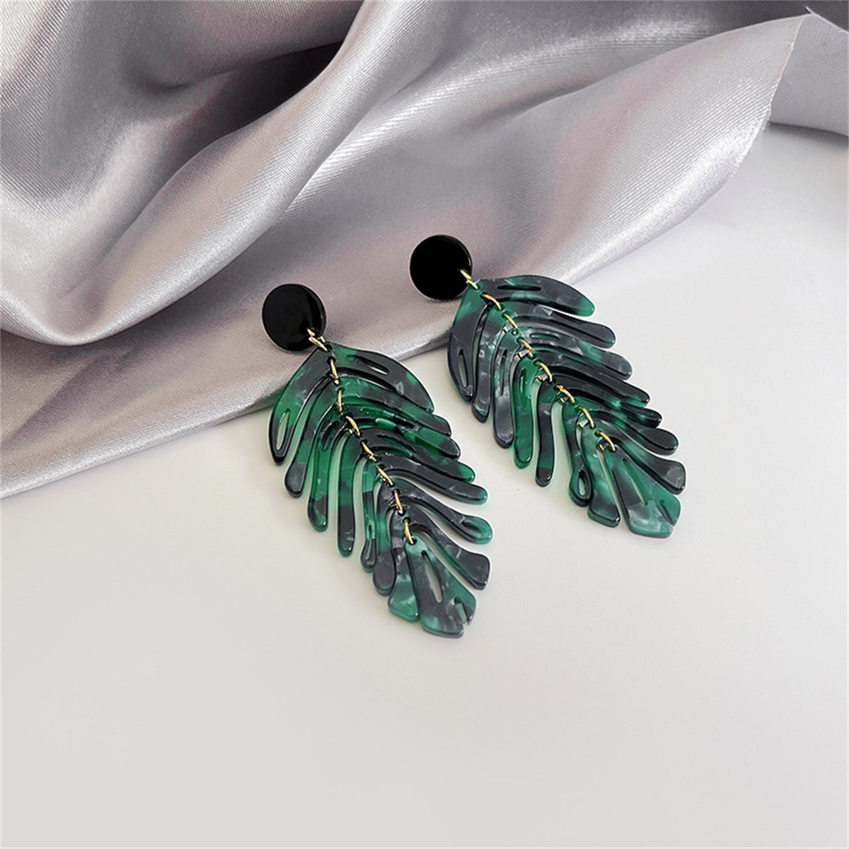 Blue and Green Leaf Drop Earrings, drop earrings for women, everyday style, side view
