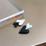 Black & White Double Heart Drop Earrings