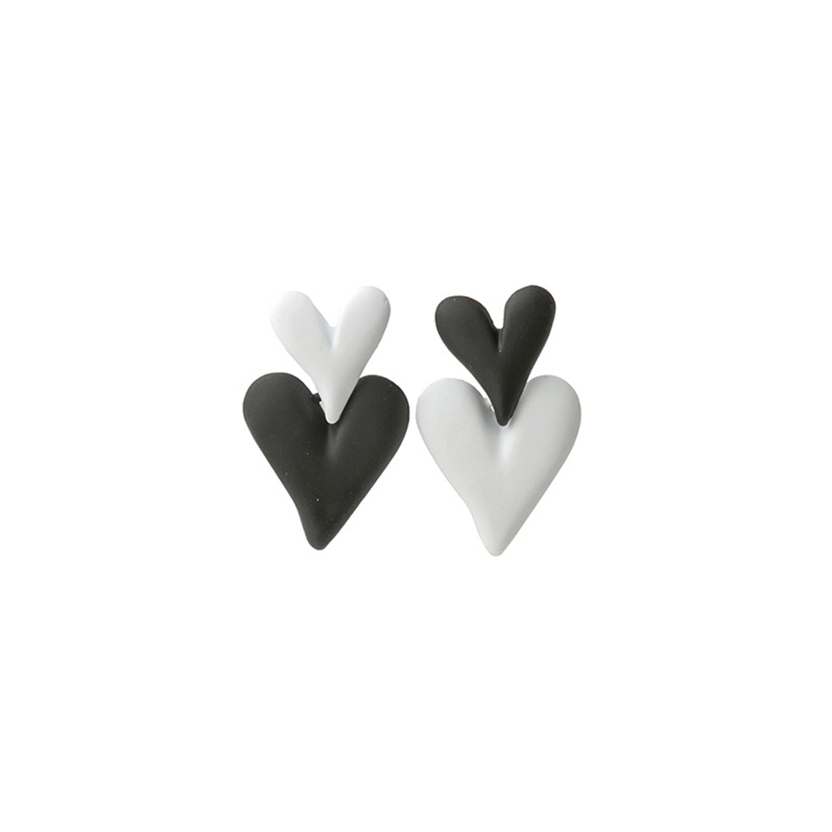 Black and White Double Heart Drop Earrings, drop earrings for women, dainty minimalist design, styled look