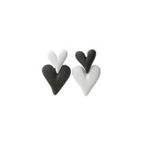 Black & White Double Heart Drop Earrings