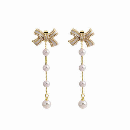 Enamel and Pearl 18K Gold-Plated Openwork Abstract Butterfly Drop Earrings, gold drop earrings for women, front view
