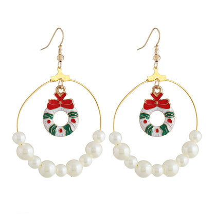 Pearl and Enamel 18K Gold-Plated Wreath Circle Drop Earrings, gold drop earrings for women, front view