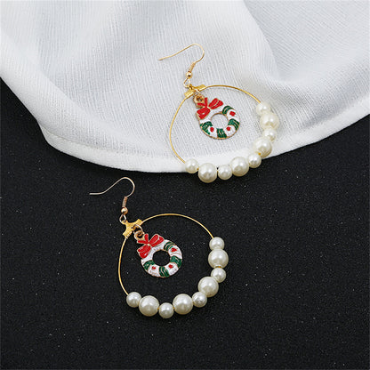 Pearl and Enamel 18K Gold-Plated Wreath Circle Drop Earrings, gold drop earrings for women, side view