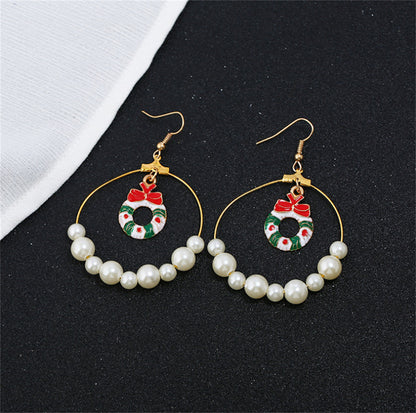 Pearl and Enamel 18K Gold-Plated Wreath Circle Drop Earrings, gold drop earrings for women, detail close-up