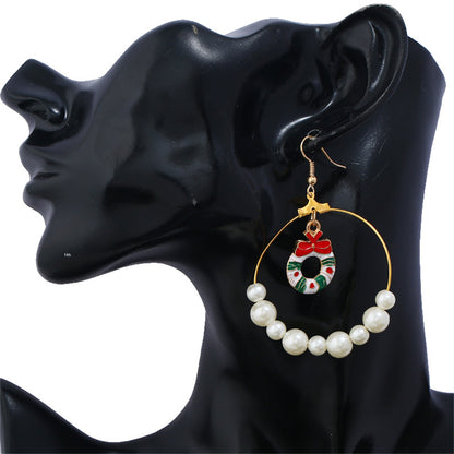 Pearl and Enamel 18K Gold-Plated Wreath Circle Drop Earrings, gold drop earrings for women, lifestyle look