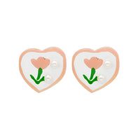 Pearl & Pink Tulip Heart Stud Earrings