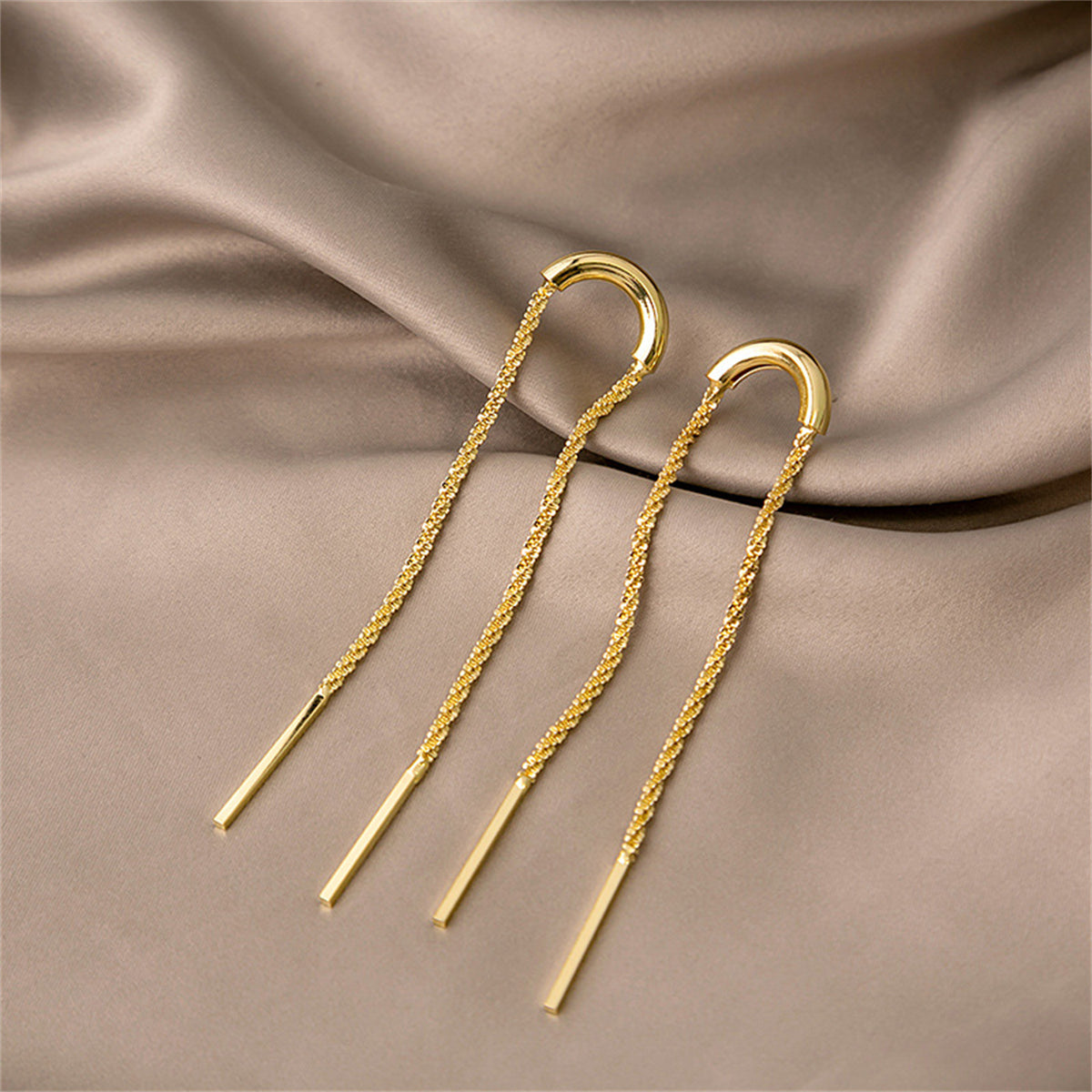 18K Gold-Plated Twine Bar Drop Earrings, gold drop earrings for women, vintage-inspired design, front view