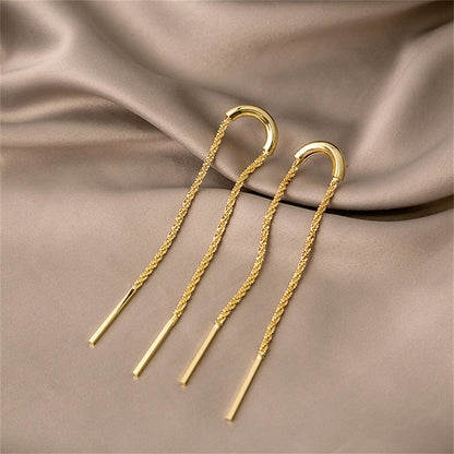 18K Gold-Plated Twine Bar Drop Earrings, gold drop earrings for women, vintage-inspired design, front view
