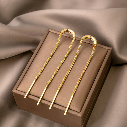 18K Gold-Plated Twine Bar Drop Earrings, gold drop earrings for women, vintage-inspired design, side view