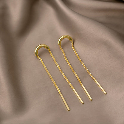 18K Gold-Plated Twine Bar Drop Earrings, gold drop earrings for women, vintage-inspired design, detail close-up