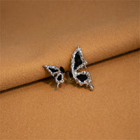 Black Crystal & Enamel Silver-Plated Butterfly Mismatched Stud Earrings