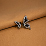 Black Crystal & Enamel Silver-Plated Butterfly Mismatched Stud Earrings