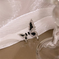 Black Crystal & Enamel Silver-Plated Butterfly Mismatched Stud Earrings