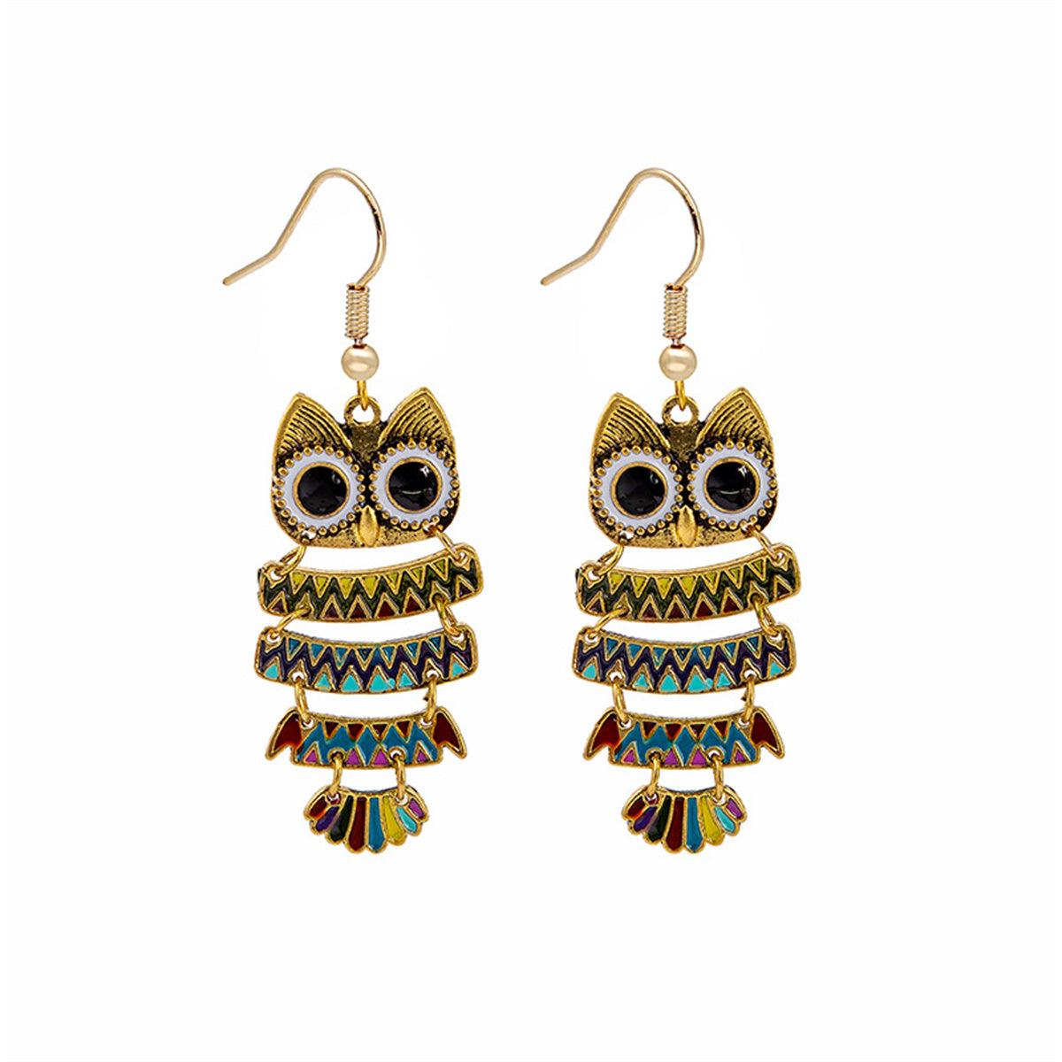 Black Enamel and 18K Gold-Plated Owl Drop Earrings, gold drop earrings for women, elegant gift for her, side view
