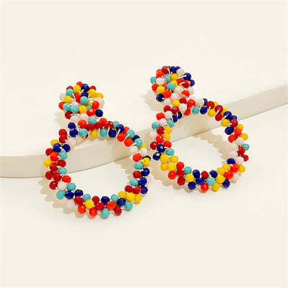 Red and Navy Rainbow Cluster Hoop Earrings, drop earrings for women, dainty minimalist design, front view