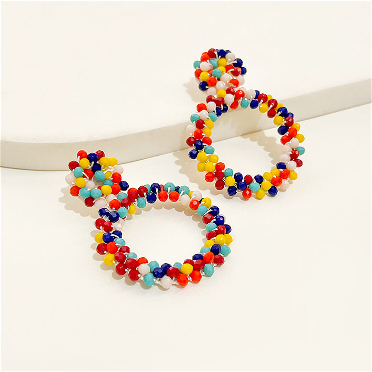Red and Navy Rainbow Cluster Hoop Earrings, drop earrings for women, dainty minimalist design, side view