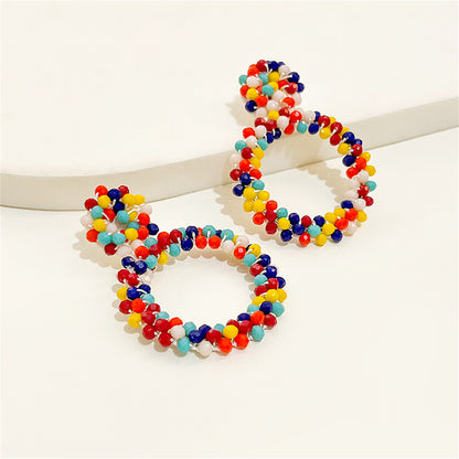 Red and Navy Rainbow Cluster Hoop Earrings, drop earrings for women, dainty minimalist design, side view