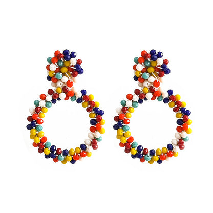 Red and Navy Rainbow Cluster Hoop Earrings, drop earrings for women, dainty minimalist design, styled look
