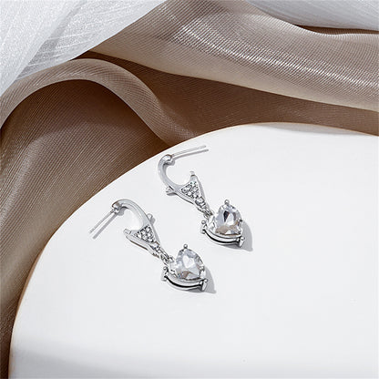 Crystal and Cubic Zirconia Silver-Plated Heart Drop Earrings, silver drop earrings for women, lifestyle look