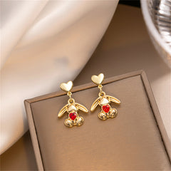 Red Crystal & 18K Gold-Plated Heart Rabbit Drop Earrings