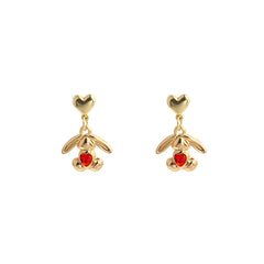 Red Crystal & 18K Gold-Plated Heart Rabbit Drop Earrings
