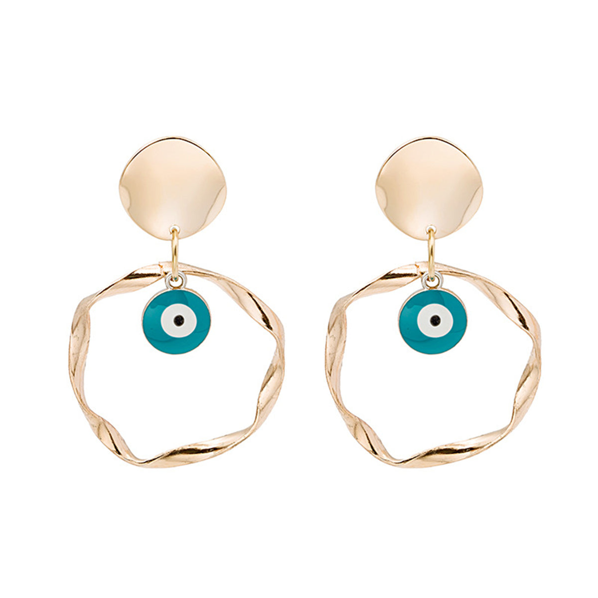 Enamel & 18K Gold-Plated Evil Eye Twisted Circle Drop Earrings
