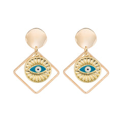 Blue Enamel & 18K Gold-Plated Evil Eye Open Rhombus Drop Earrings