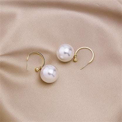 Pearl and 18K Gold-Plated Huggie Earrings, gold huggie earrings, everyday style, styled look