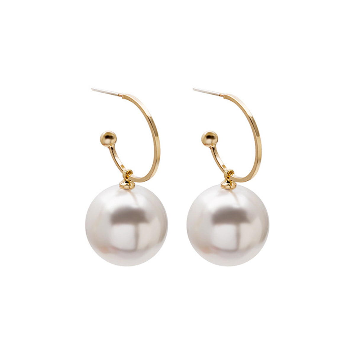 Pearl and 18K Gold-Plated Huggie Earrings, gold huggie earrings, everyday style, side view