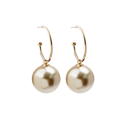 Champagne Pearl and 18K Gold-Plated Huggie Earrings, gold huggie earrings, dainty minimalist design, side view