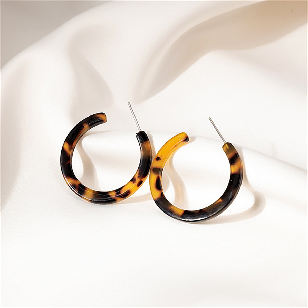 Mottled Brown Hoop Earrings, botanical inspired, detail close-up