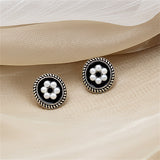Cubic Zirconia & Pearl Enamel Silver-Plated Flower Stud Earrings