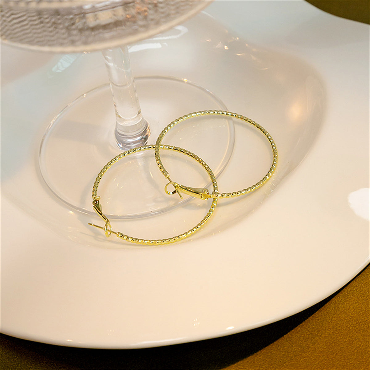 18K Gold-Plated Twine Hoop Earrings, dainty minimalist design, side view