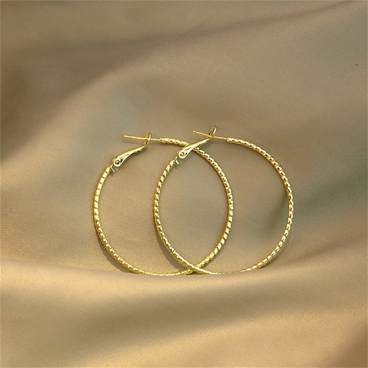 18K Gold-Plated Twine Hoop Earrings, dainty minimalist design, detail close-up