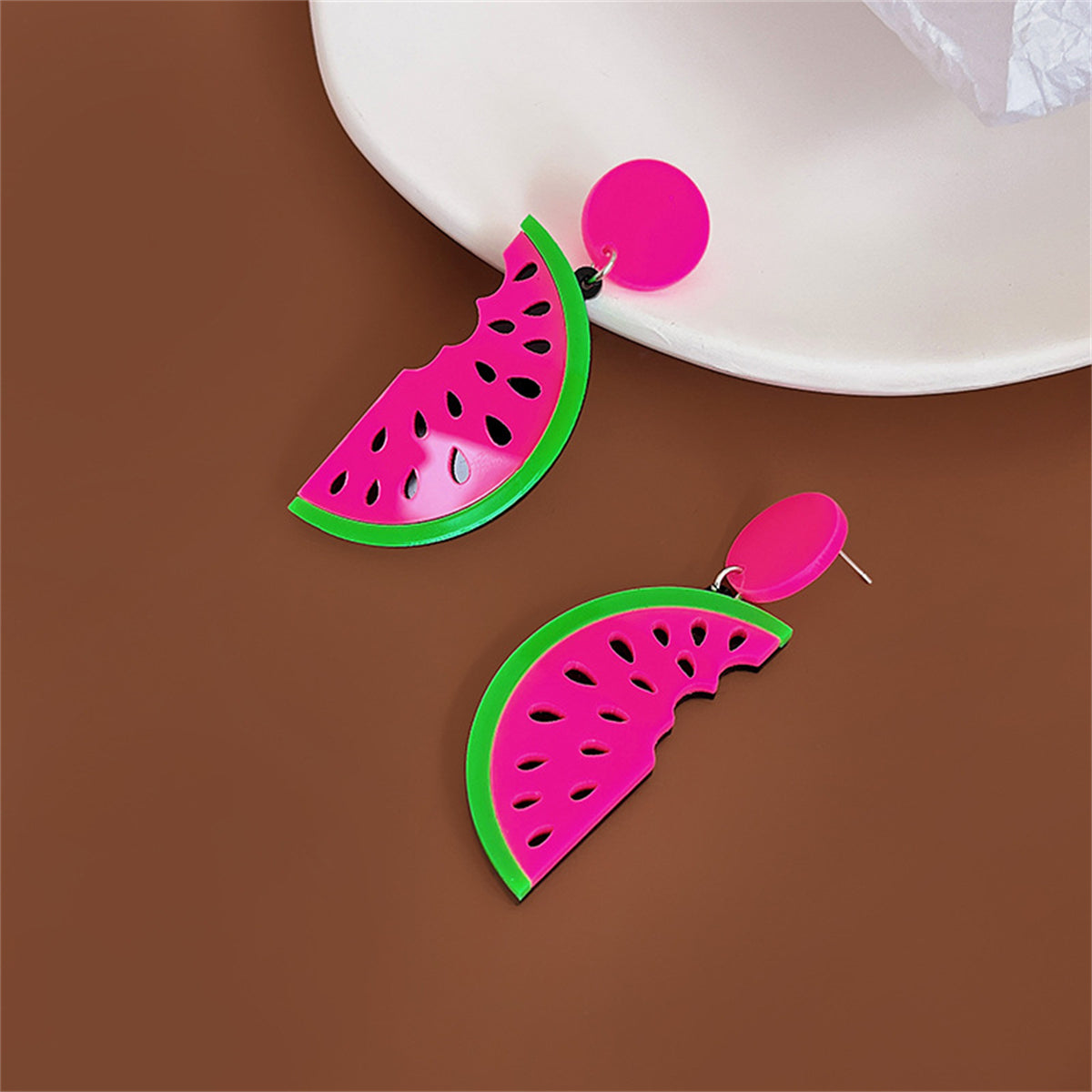 Pink and Green Watermelon Drop Earrings, drop earrings for women, vintage-inspired design, lifestyle look