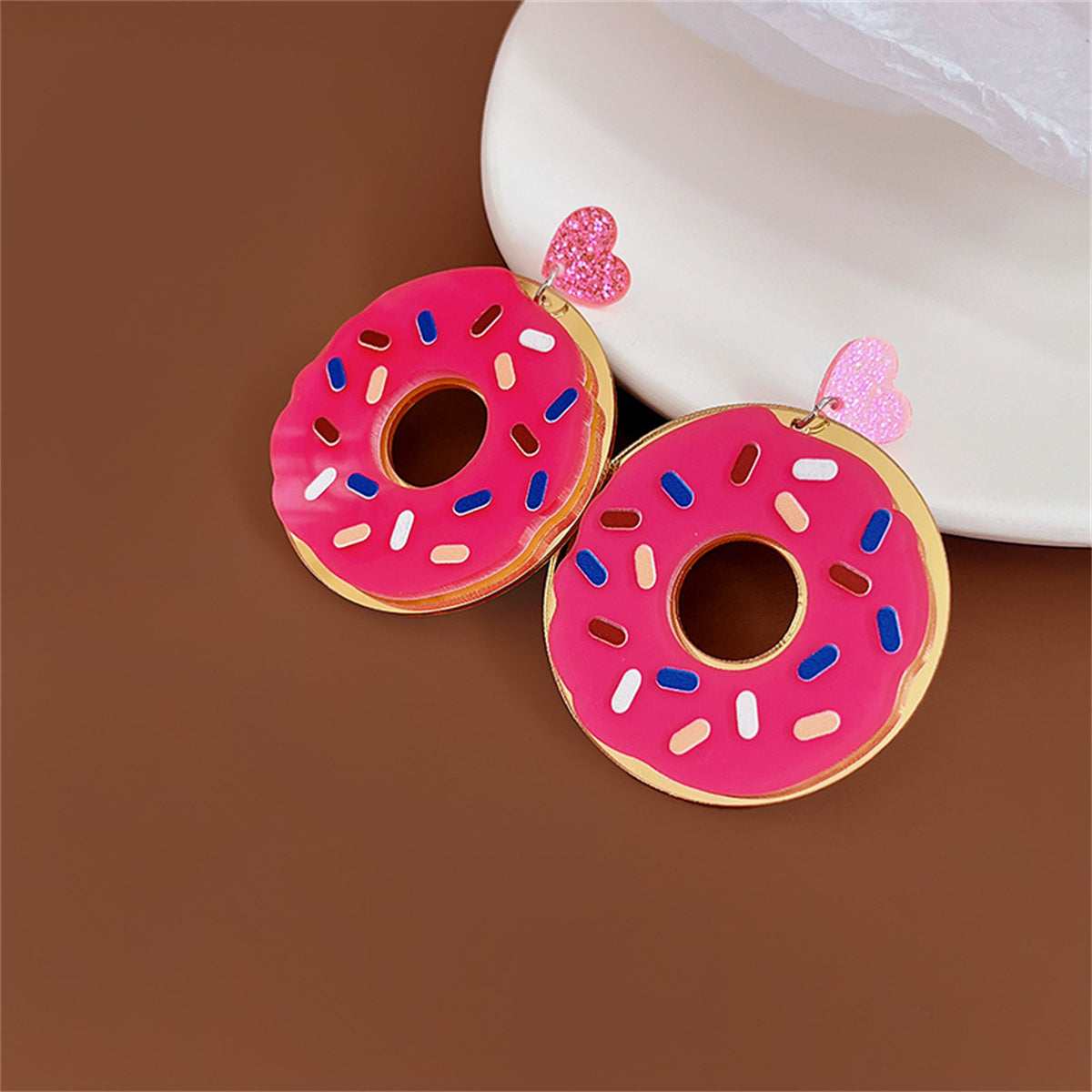 Pink Acrylic & 18K Gold-Plated Doughnut Drop Earrings
