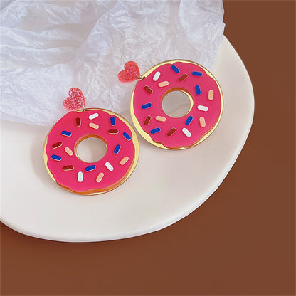 Pink Acrylic and 18K Gold-Plated Doughnut Drop Earrings, gold drop earrings for women, detail close-up